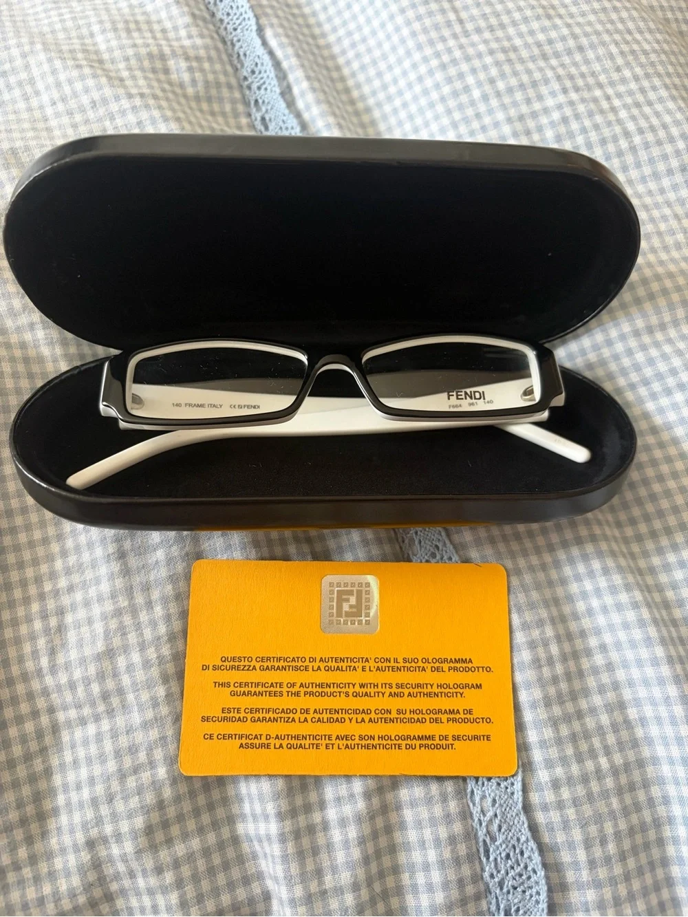 Fendi Black and White Rectangular Optical Glasses